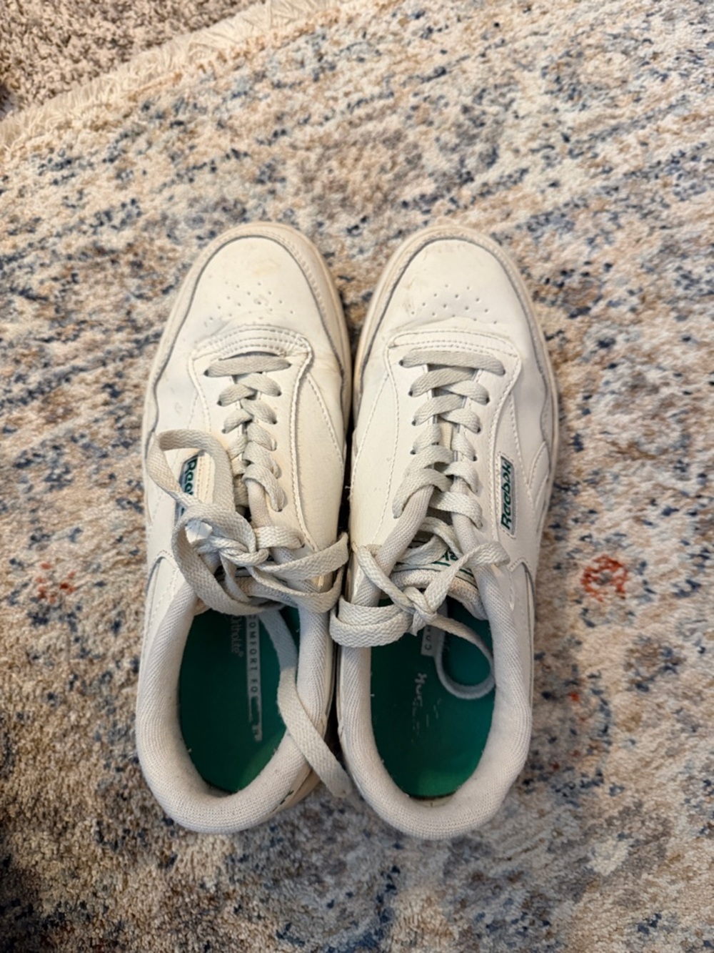 Reebok Women's Off-White Leather Sneakers with Green Accents